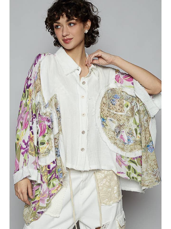 Pol Clothing - Wholesale Button Down Shirt - Women's - 3/4 sleeve roomy fit floral printed shirt top20