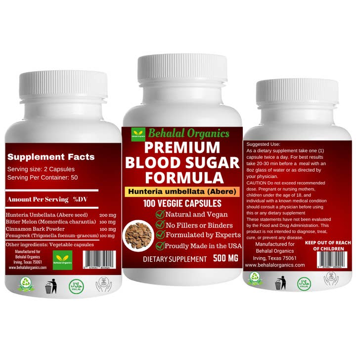 Behalal Organics - Venta al por mayor Suplementos/vitaminas para beber - Blood Sugar Formula Capsule Premium Support con Abere