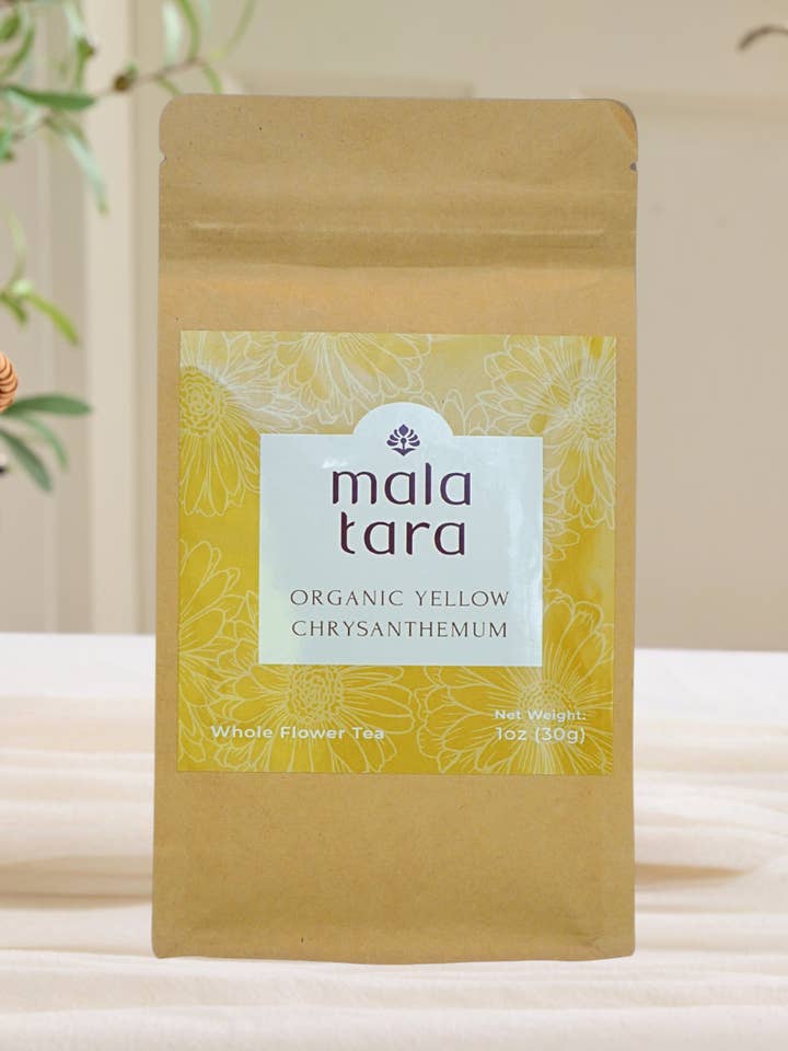 Yellow Chrysanthemum Whole Flower Tea Pouch for wholesale by Mala Tara