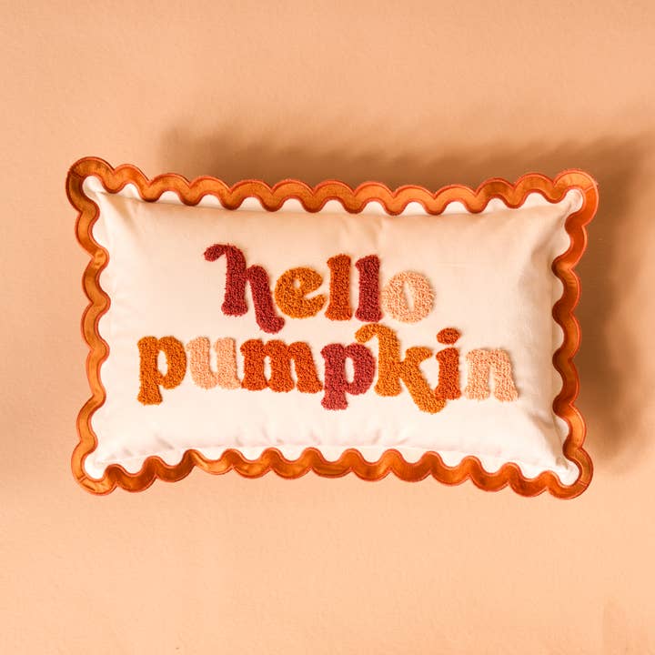 Scalloped Rectangle Throw Pillow-Hello Pumpkin for wholesale by The Darling Effect