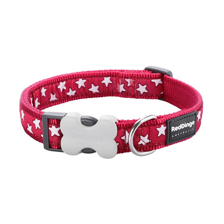 Red Dingo Dog Collar Design Stars White on Red for wholesale by Sherwood Paws