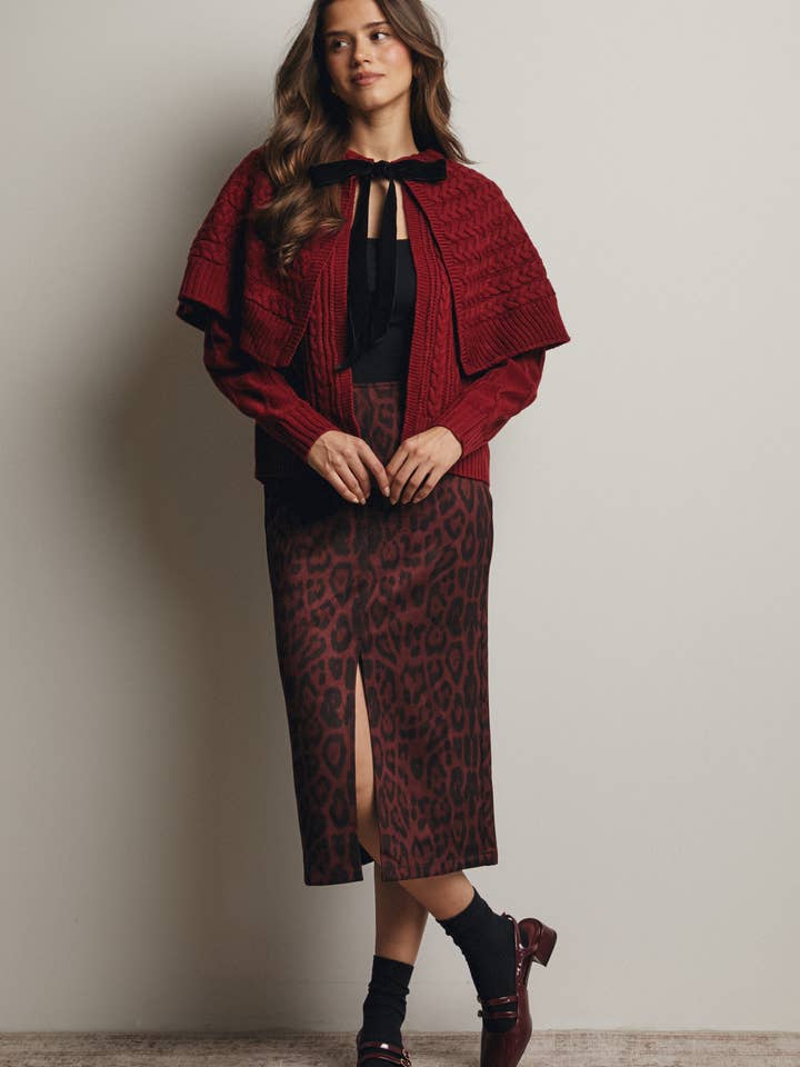 Gonna Midi con Spacco Frontale a Stampa Leopardo FSK0005 per la vendita all'ingrosso da parte di Forte