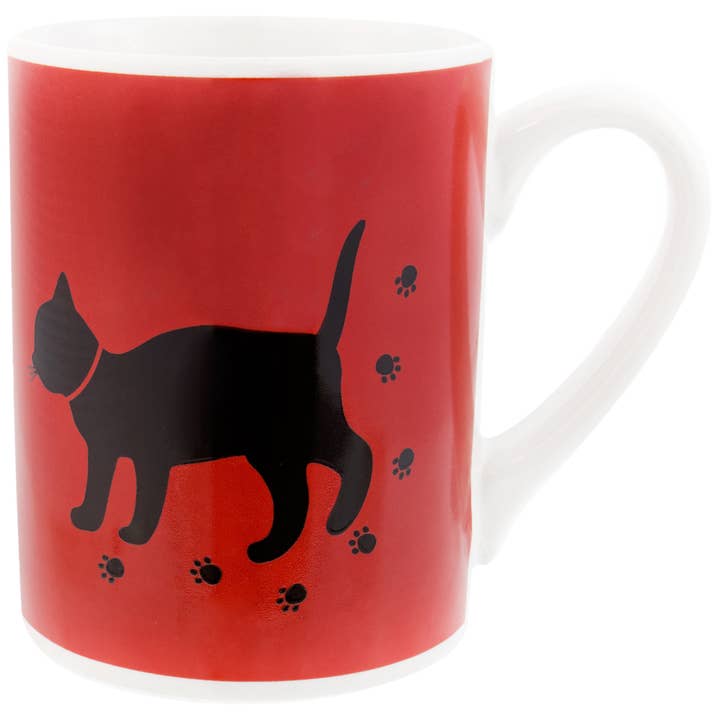 Caneca de Café com Gato e Pegadas de Patas em Fundo Vermelho por atacado de Official Store
