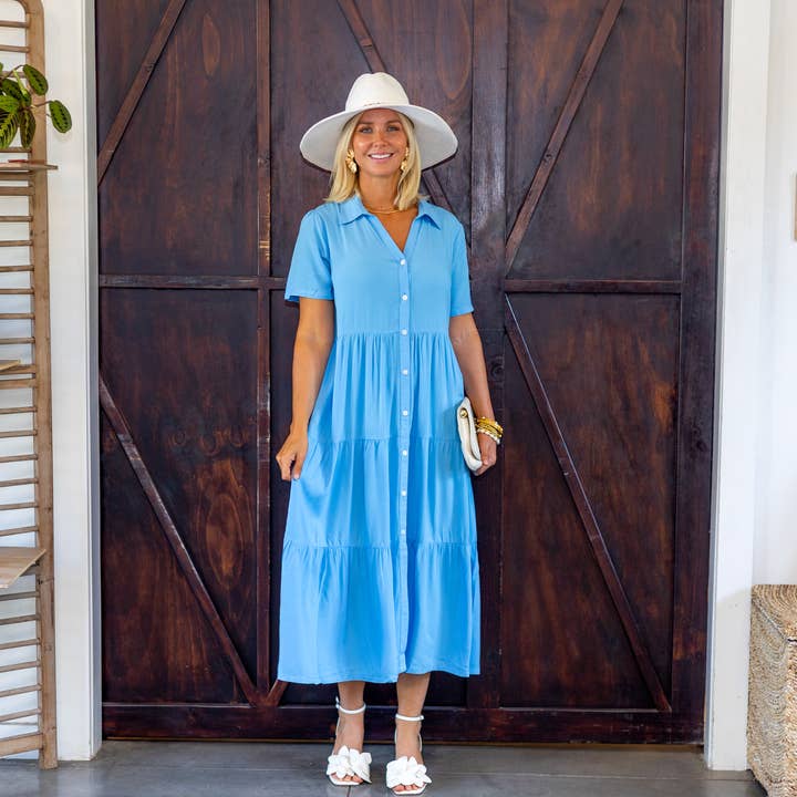 S/S Desiree Midi met Gelaagd Ontwerp en Knoopsluiting Voorjaar voor wholesale door La Mer Luxe