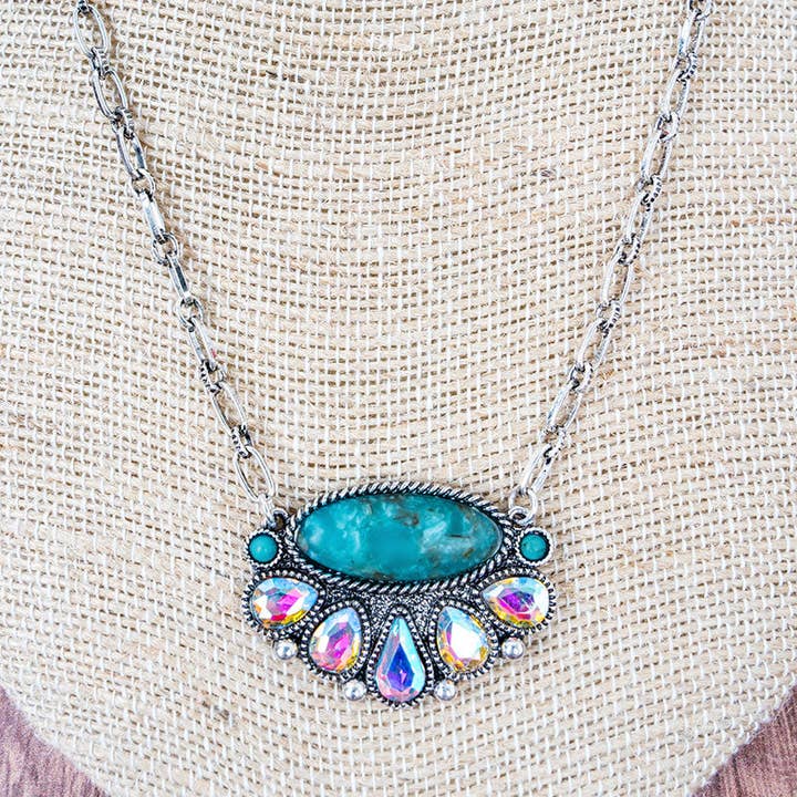 Iridescent & Turquoise Ridgefire Silvertone Necklace and other Purchase Wholesale turquoise. Free Returns & Net 60 Terms on Faire trending on Faire.