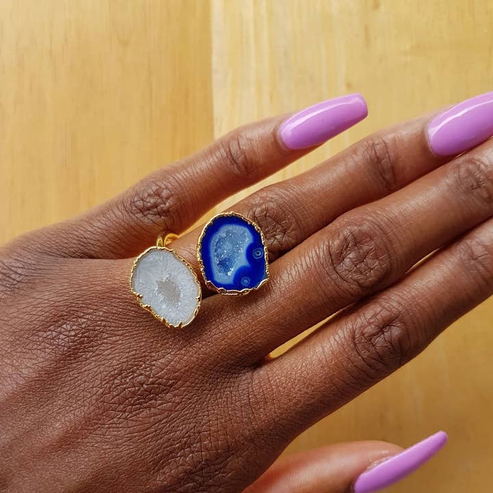 Blue and White 'Duo' Gemstone Gold Ring for wholesale by YAA YAA LONDON