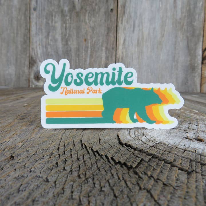 Yosemite National Park Bear Sticker California Retro Style 3D Yellow Green Travel Souvenir Laptop for wholesale by Kirk's Krafts