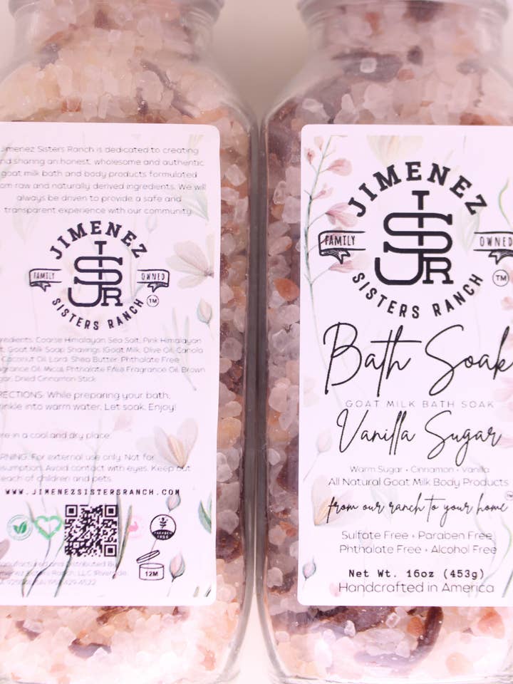 Vanilla Sugar Goat Milk Bath Soak for wholesale by Jimenez Sisters Ranch