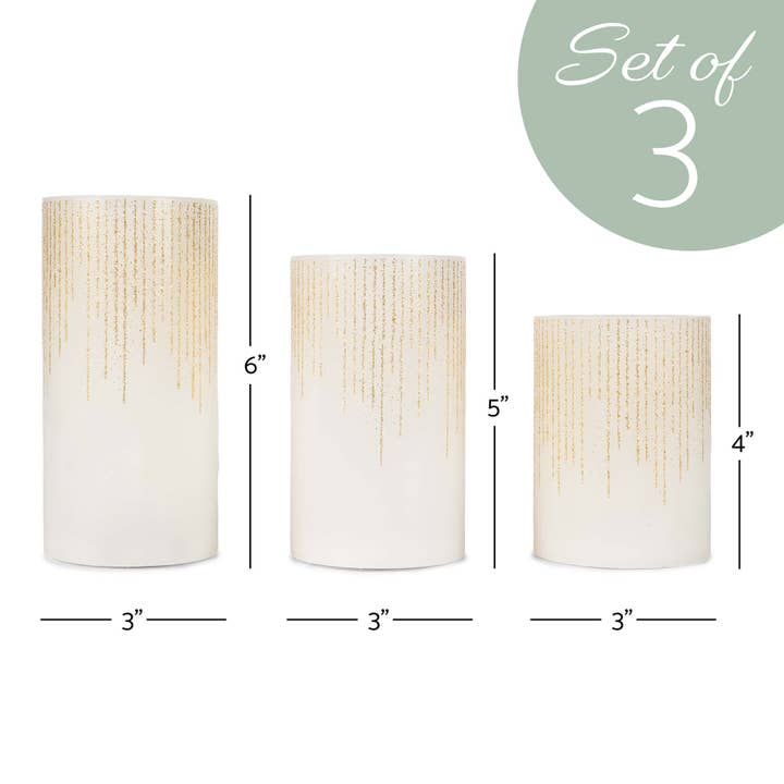 EAST AVENUE - Wholesale Flameless candle - Raindrop Gold Tone Glitter 6 inch Flameless Candles Set of 31