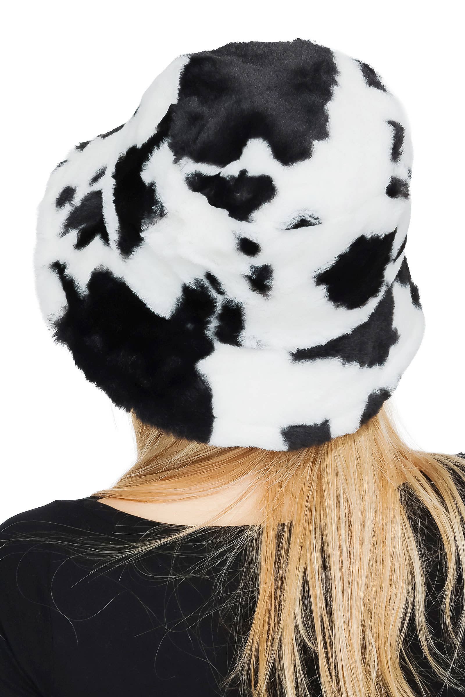 Cap Zone - Wholesale Bucket Hat - Women's - Cow Print Fluffy Faux Fur Bucket Hat3