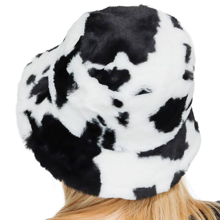 Cap Zone - Wholesale Bucket Hat - Women's - Cow Print Fluffy Faux Fur Bucket Hat3