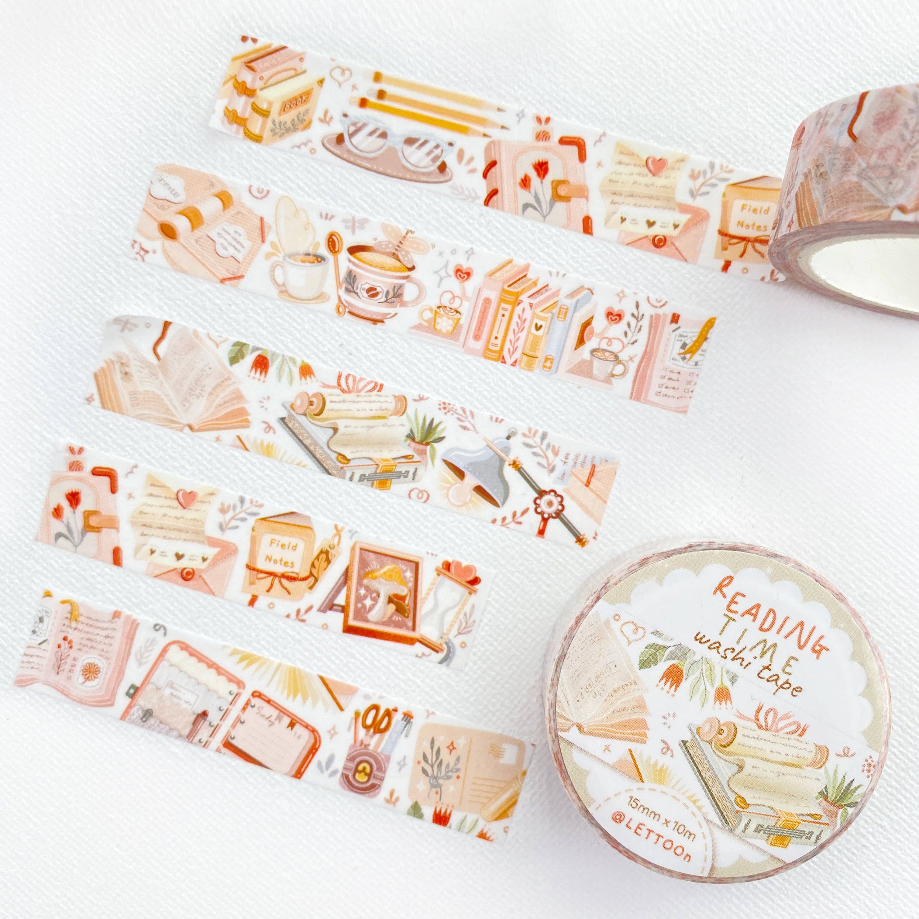 Lettoon - Vendita all'ingrosso Nastro washi - Washi Tape Reading Time con libri, fiori e piante3