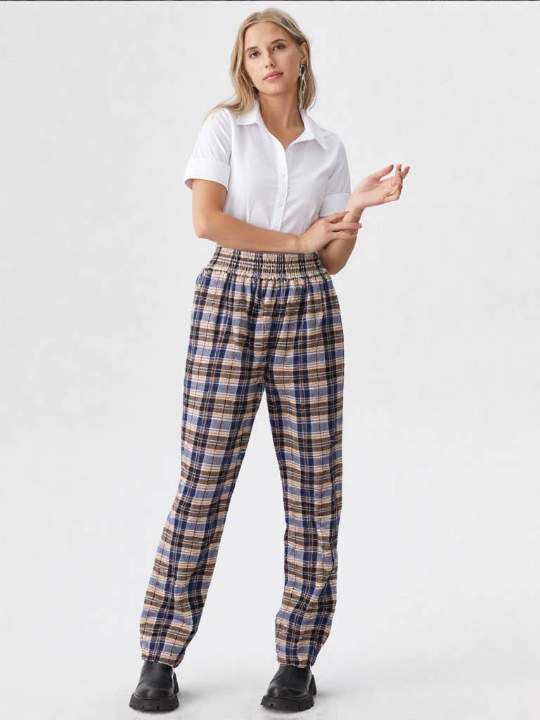 VERY J - Wholesale Pants - Women's - NP70310-Corduroy Flannel Plaid Cozy Comfy Pants19