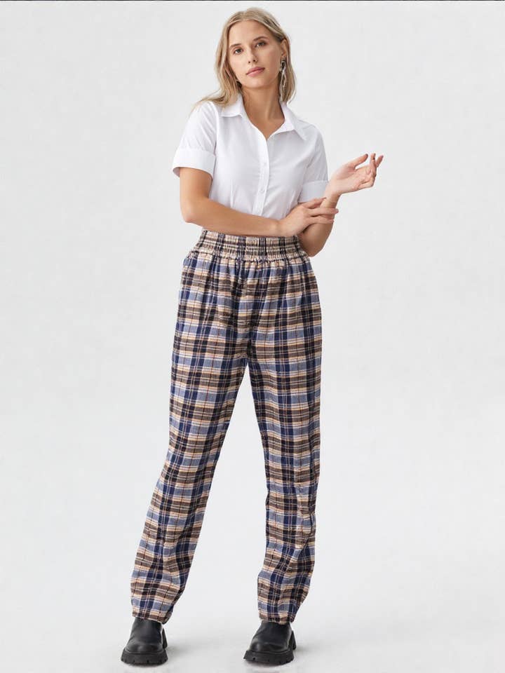 VERY J - Wholesale Pants - Women's - NP70310-Corduroy Flannel Plaid Cozy Comfy Pants19