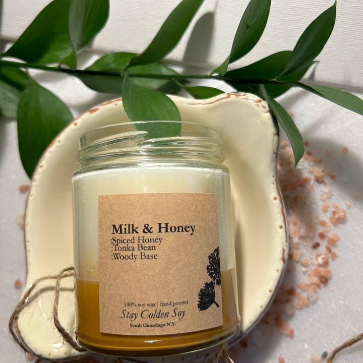 Milk and Honey 9oz soy candle for wholesale by Stay Golden Soy