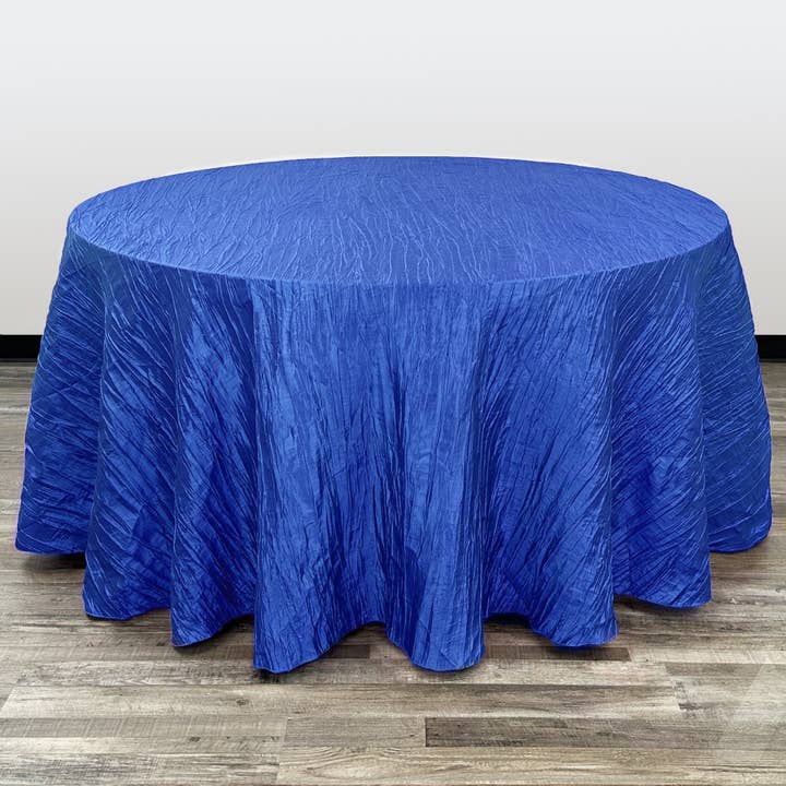 YOUR CHAIR COVERS - Wholesale Tablecloth - 132 inch Crinkle Taffeta Round Tablecloth Royal Blue