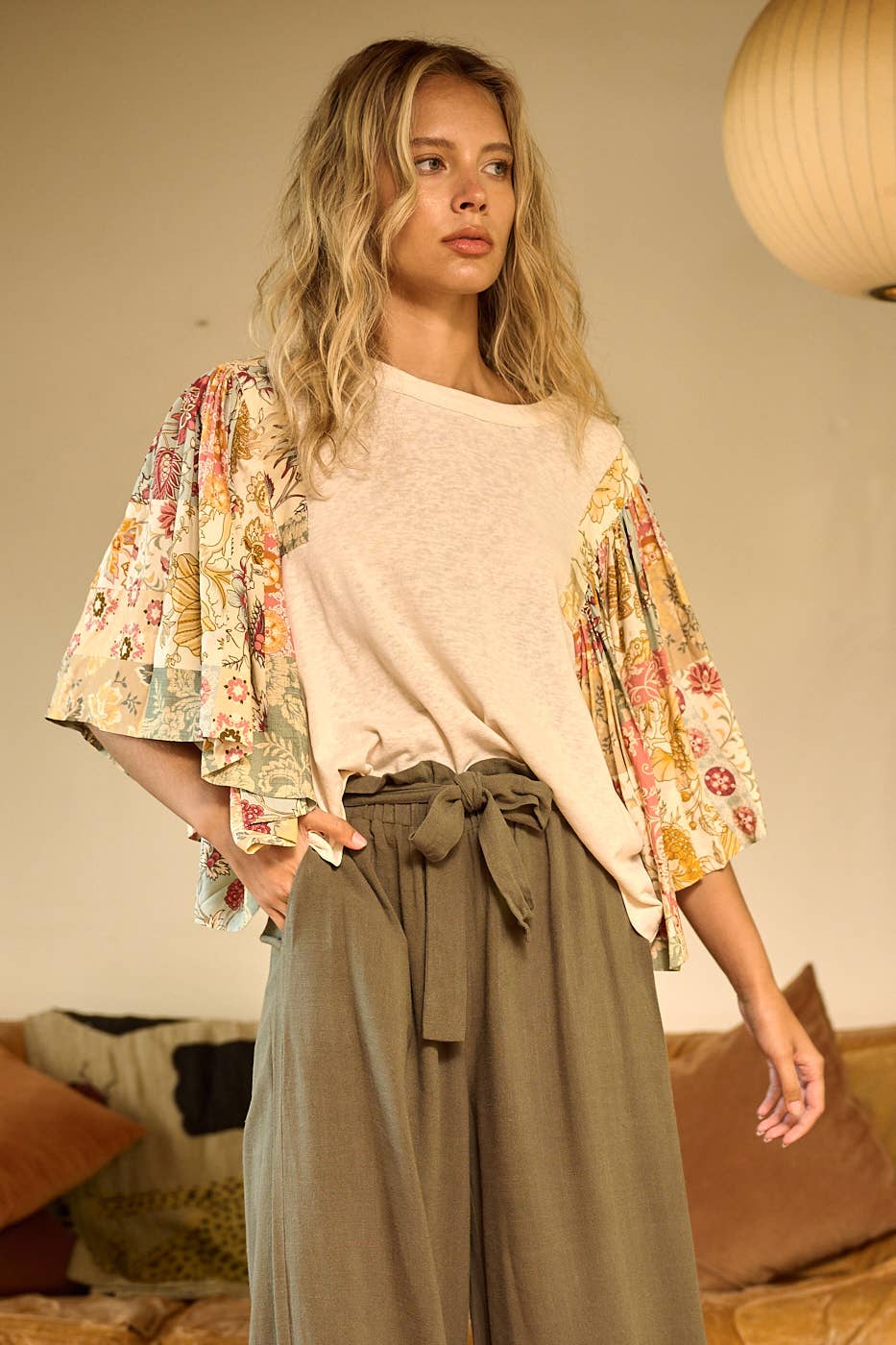 mittoshop - Wholesale Blouse - Women's - FLORAL PATCHWORK PRINT RUFFLE FLUTTER SLEEVE TOP13