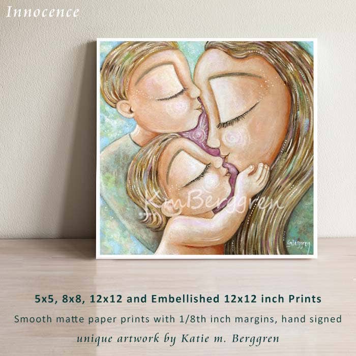 Katie m. Berggren art & design, LLC - Wholesale Art Print - Innocence - 2 Kids Kissing Mommy Art Print0