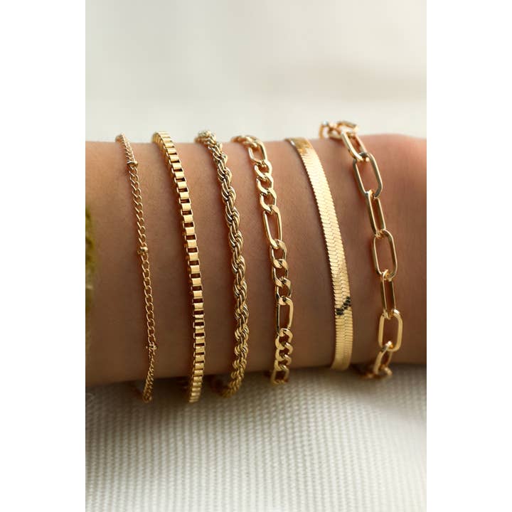 Gold LDC Multi Layered Adjustable Chain Bracelet Set for wholesale on Faire