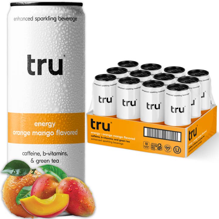 Tru - Wholesale Sparkling Water - Tru Energy Sparkling Drink, Orange Mango (Pack of 12)