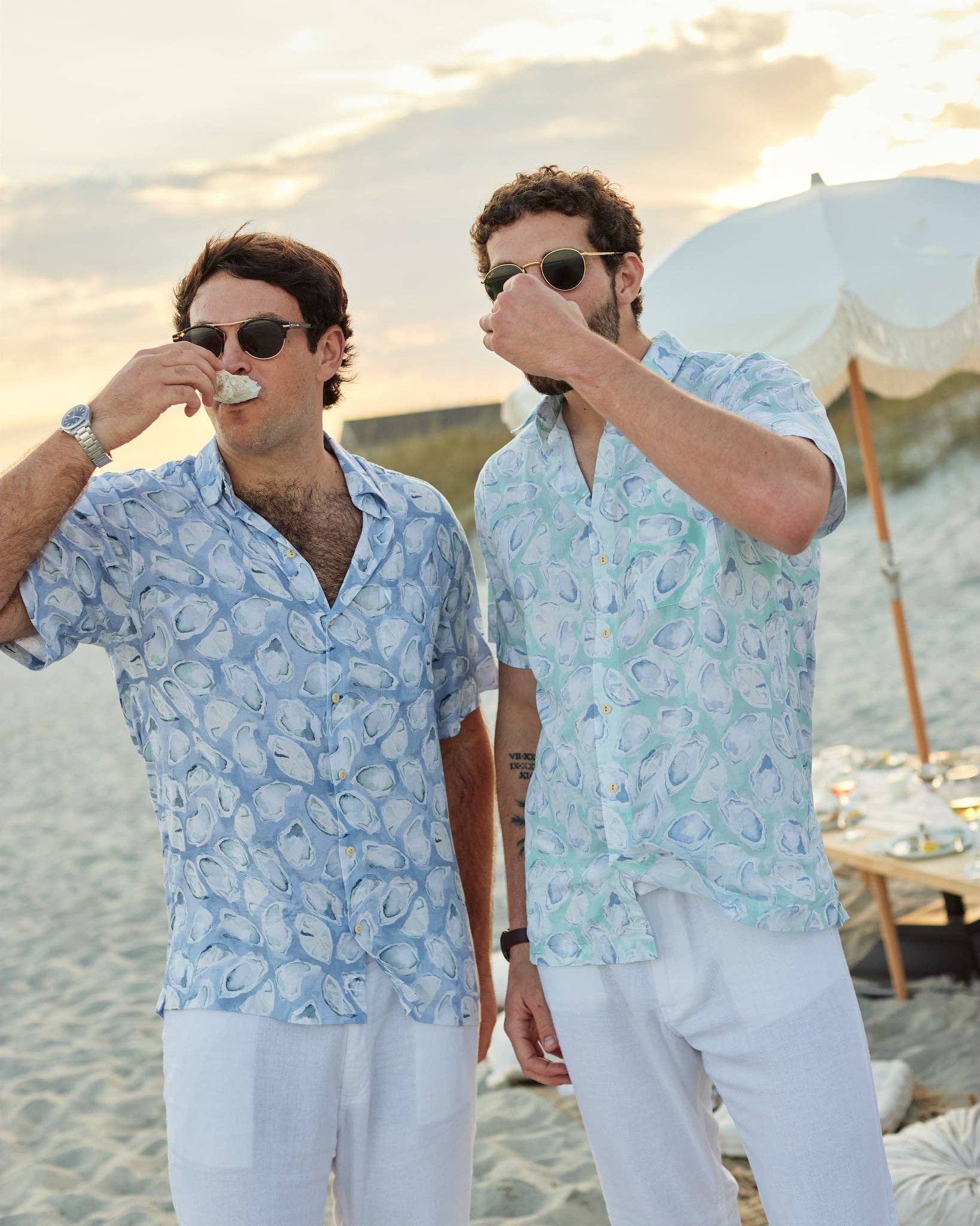 Helles Blau Herren Hellblaues Kurzarmhemd mit Austernmuster für den Großhandel auf Faire2