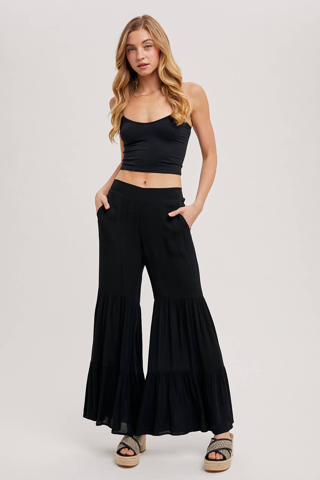 Bluivy - Vente Pantalon – femme - Pantalon ample à volants sans doublure6