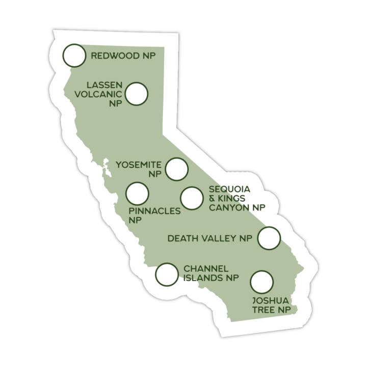 Autocollant Carte des Parcs Nationaux de Californie - V1 pour la vente par National Park Obsessed LLC