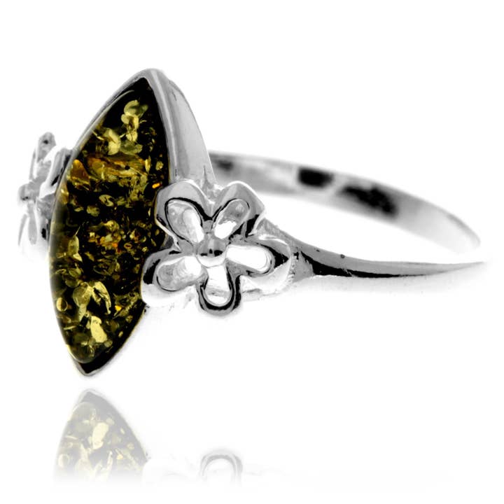 SilverAmber Jewellery - Wholesale Cocktail/Statement Ring - 925 Sterling Silver & Genuine Baltic Amber Flower Ring - GL409