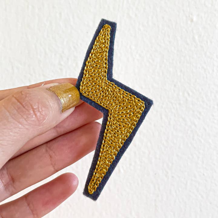 Lightning Bolt Gold - Chainstitch Patch for wholesale by Contrarium Chainstitch
