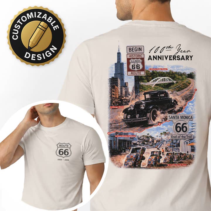 Route 66 Tee – 100th Anniversary Vintage Road Trip Shirt for wholesale by Textile Graphix