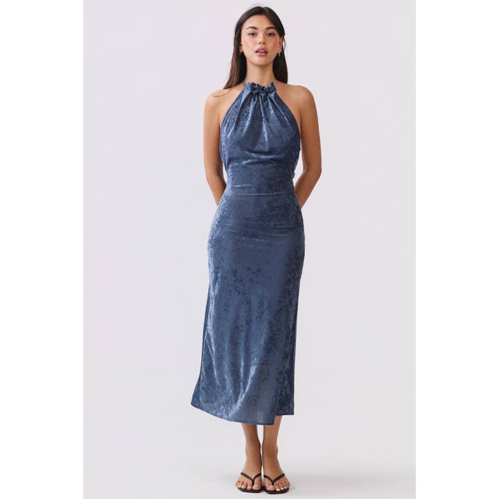Stretch Velvet Halter Midi Dress for wholesale by Honey Mango