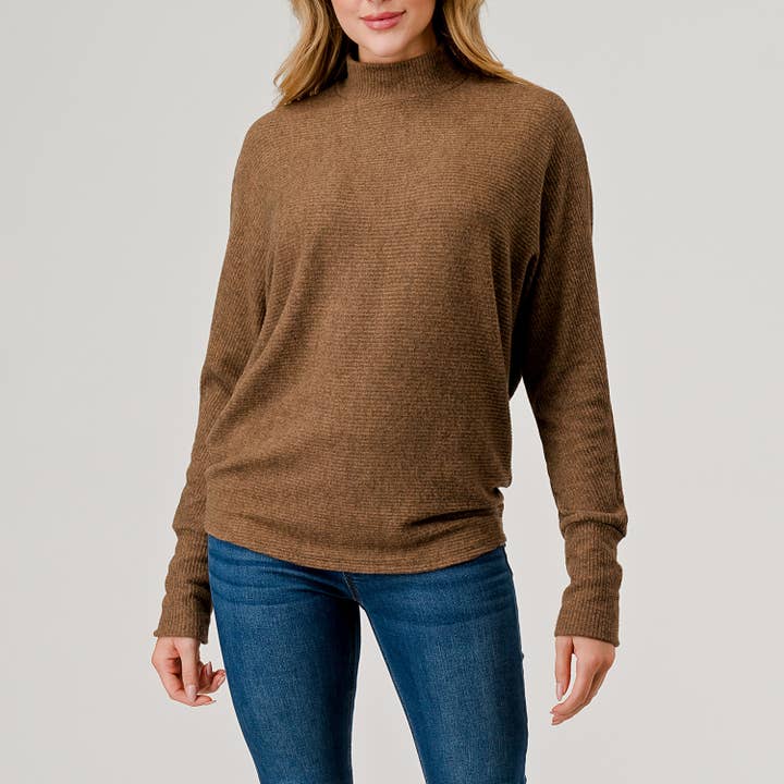 Heimious – Engroshandel Strikket top - Dame – Lang Dolman-ærmet ribstrikket top med mock-hals, T26136