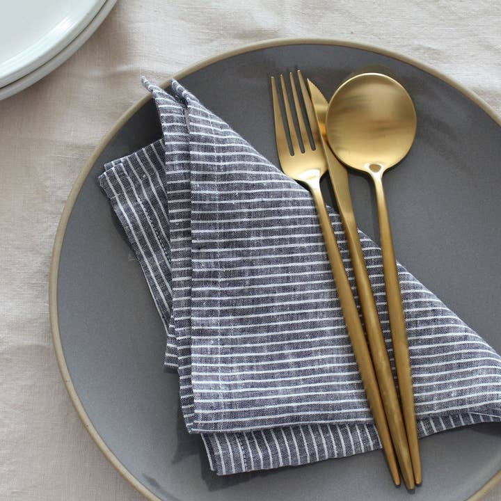 My Kitchen Linens – wholesale Dinner & cloth napkin – Black Striped Linen Napkins - Set of 40