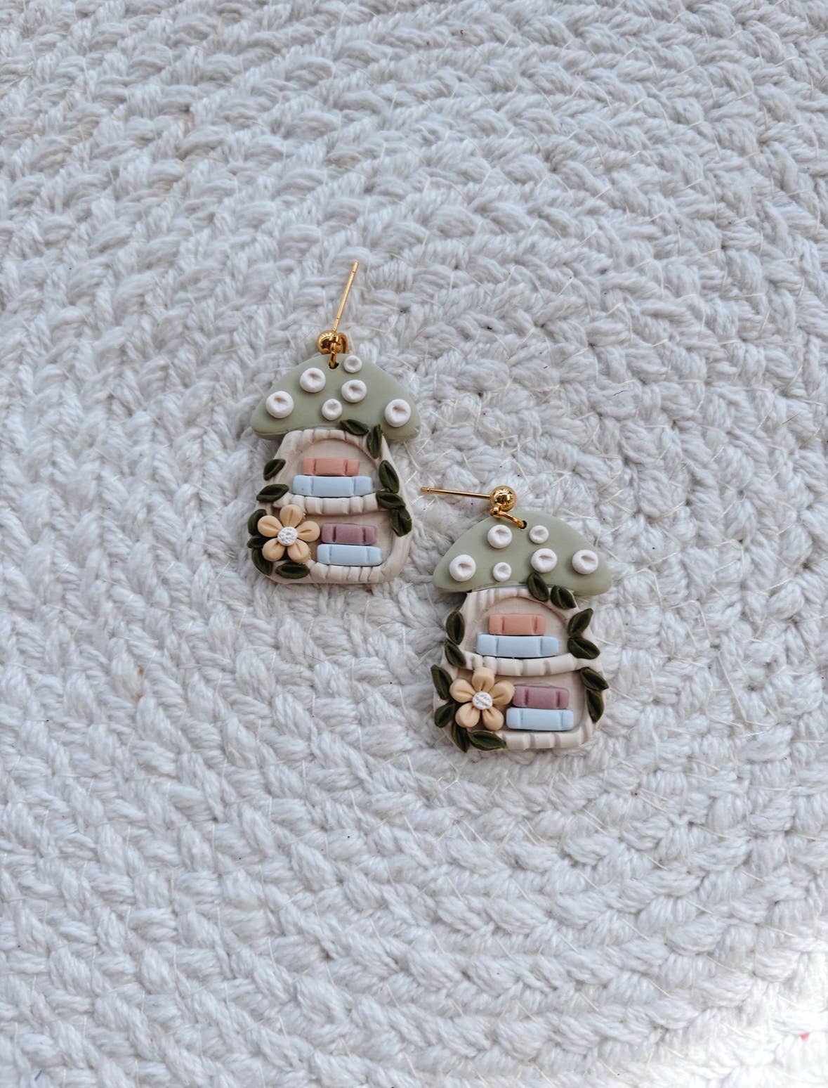 Bayside Clay - Wholesale Dangle Earrings - Mushroom Bookshelf Earrings | Clay Earrings | Bookish1