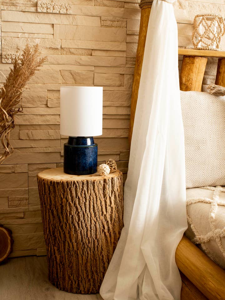 Lampe de chevet ronde bleu - blanc verdâtre effet pour la vente par Enoceramics