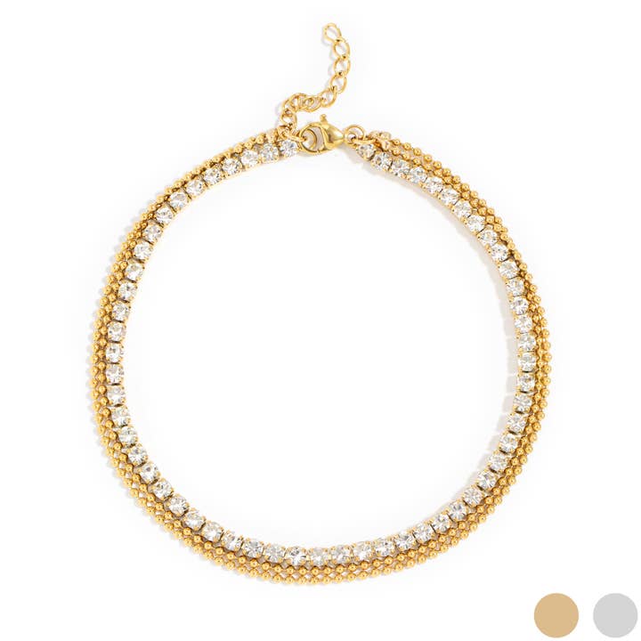 18K Gold PVD Elegant Layered 3 Row Chain Anklet for wholesale by WJW