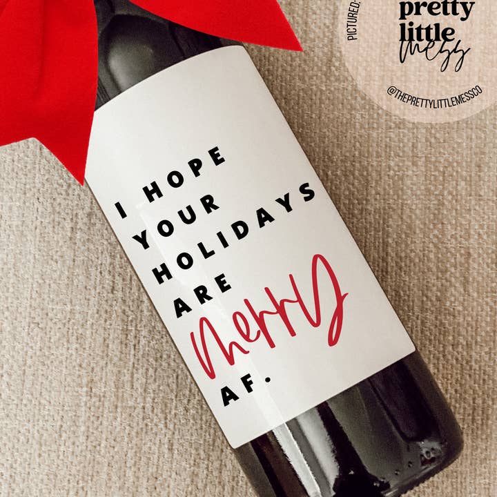 the pretty little mess - Wholesale Gift Tag Label - Holiday Wine Label, Christmas Gift, Merry AF0