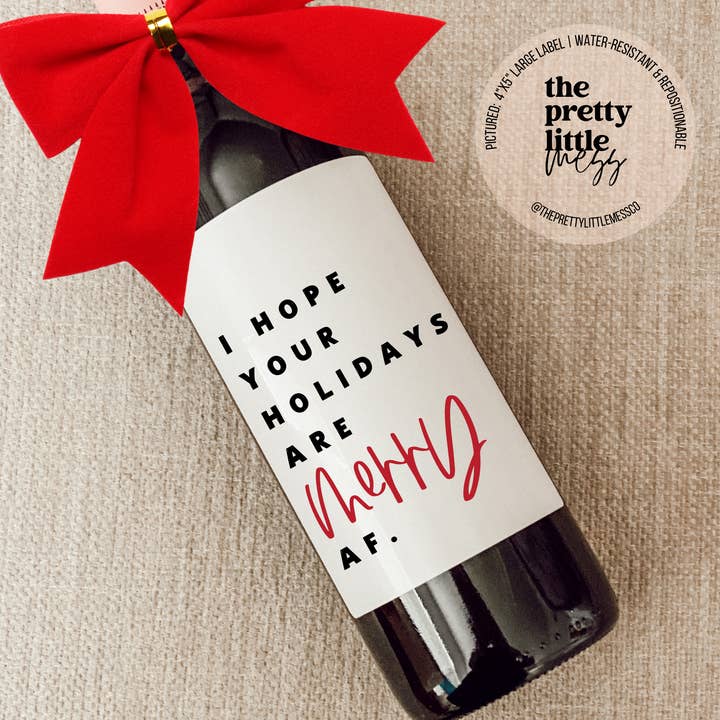 Holiday Wine Label, Christmas Gift, Merry AF for wholesale by the pretty little mess