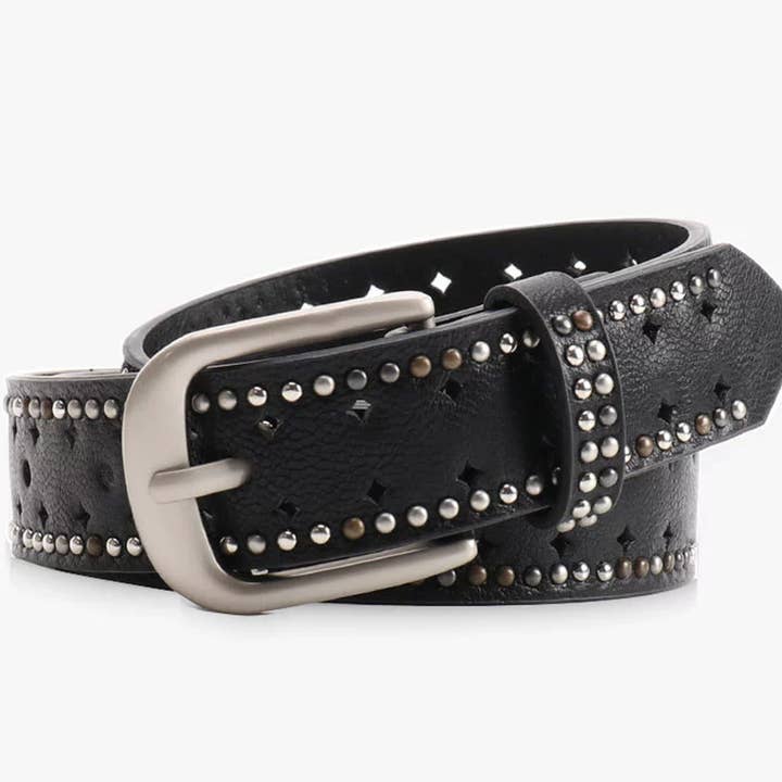 UNISHE - Wholesale Belt – Women's - Perforated Punk Double-Row Studded Leather Belt ZK3675