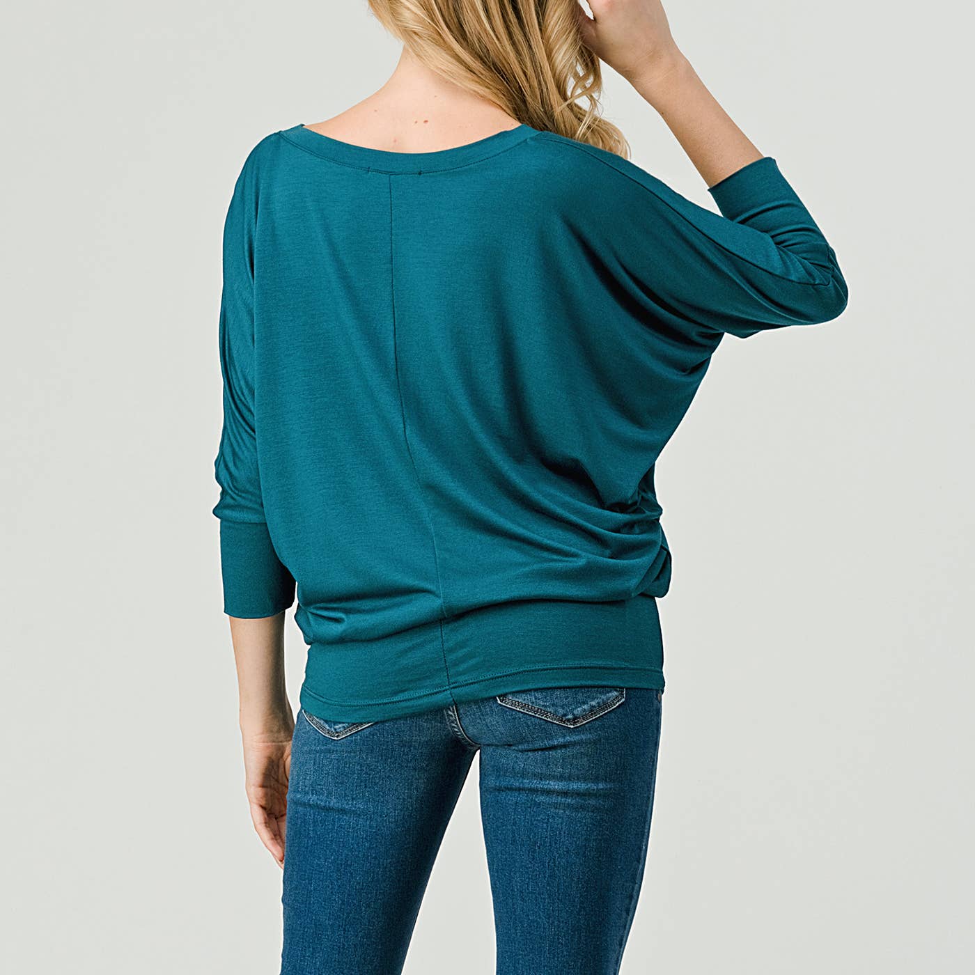 Heimious - Wholesale Knit Top - Women's - 3/4 Dolman Sleeve V-neck Modal Jersey Top, 257368
