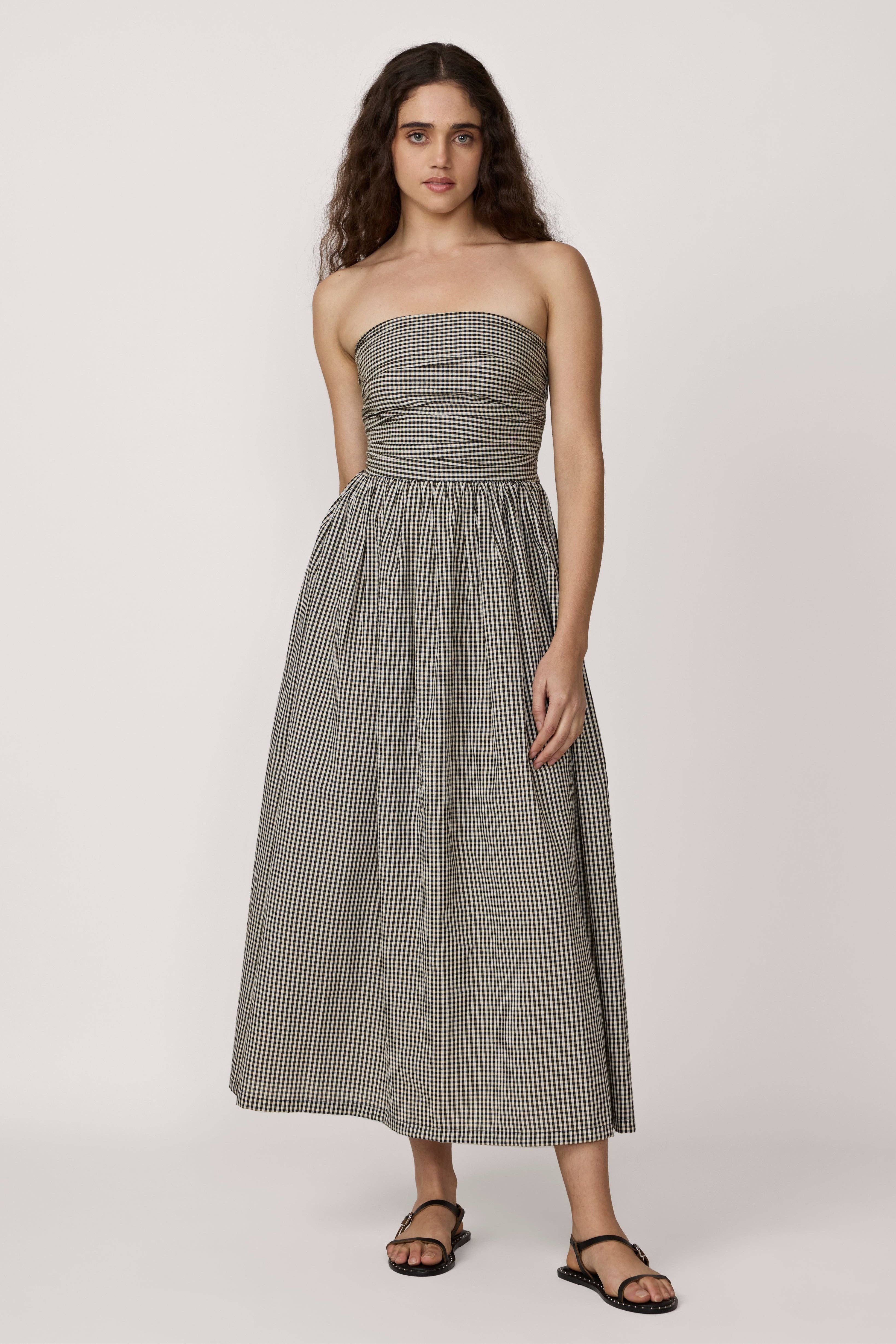 LAUDE the Label - Wholesale Dress - Women's - Strapless Tie Back Dress - Gingham2