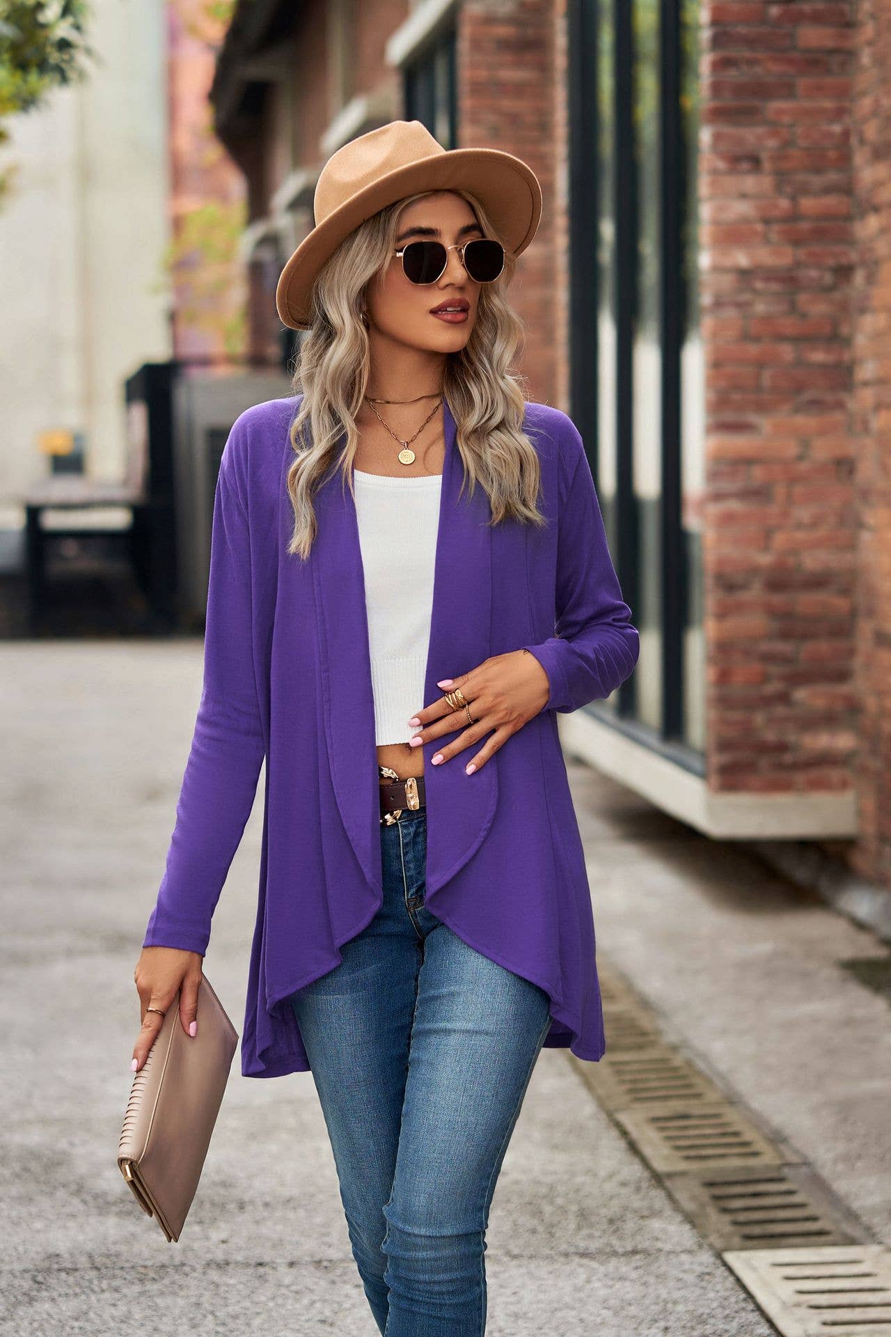 Lily Clothing - Wholesale Cardigan - Women's - Long-sleeved solid-color loose knitted cardigan3