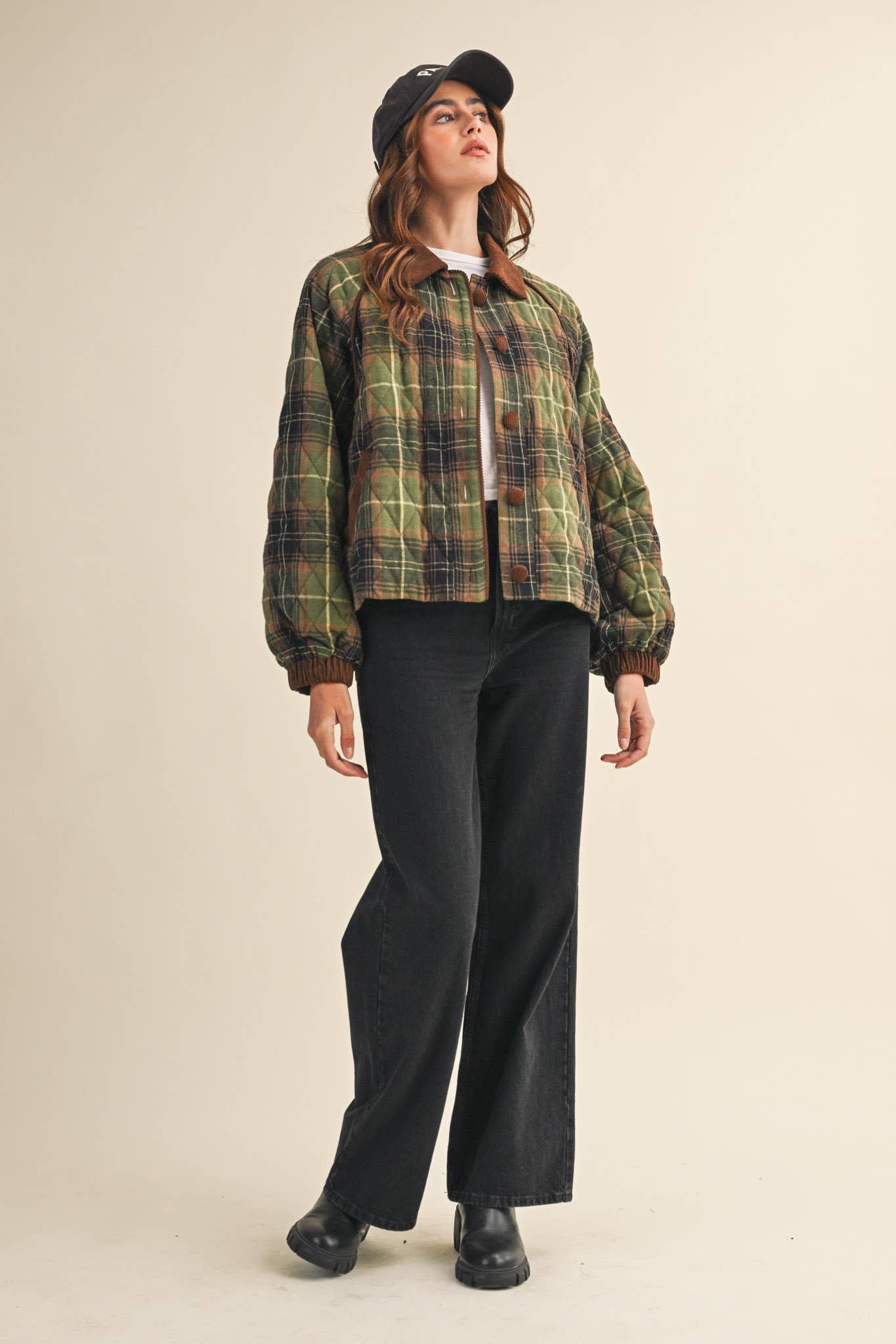 &MERCI - Wholesale Jacket - Women's - PLAID QUILTED JACKET WITH CONTRAST CORDUROY DETAIL MJK411522