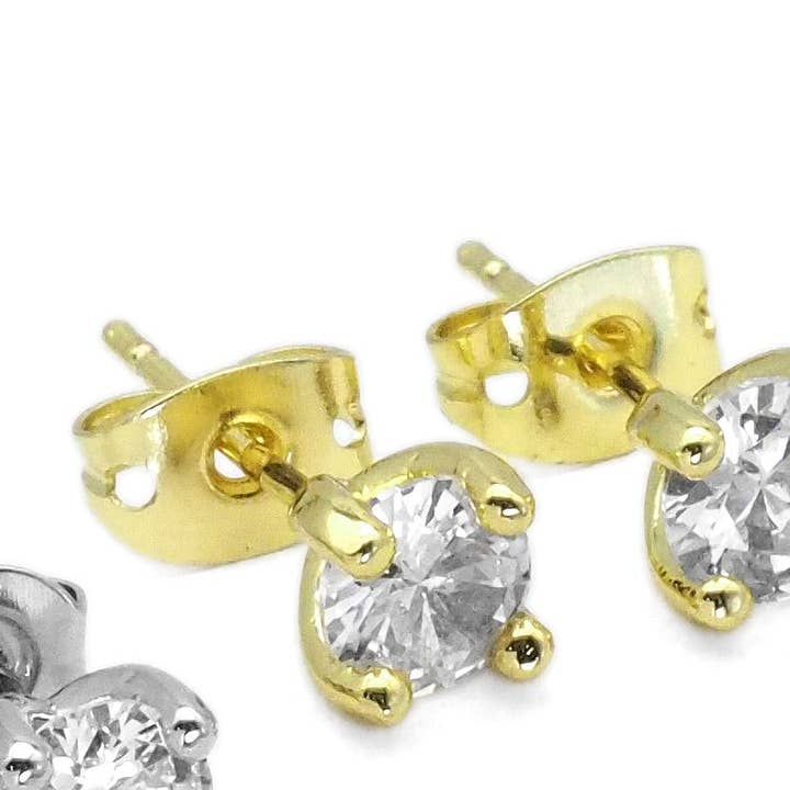 Dainty Round Diamond CZ Gold Stud Earrings, Sku#LK836 for wholesale by BestBeads&Beyond