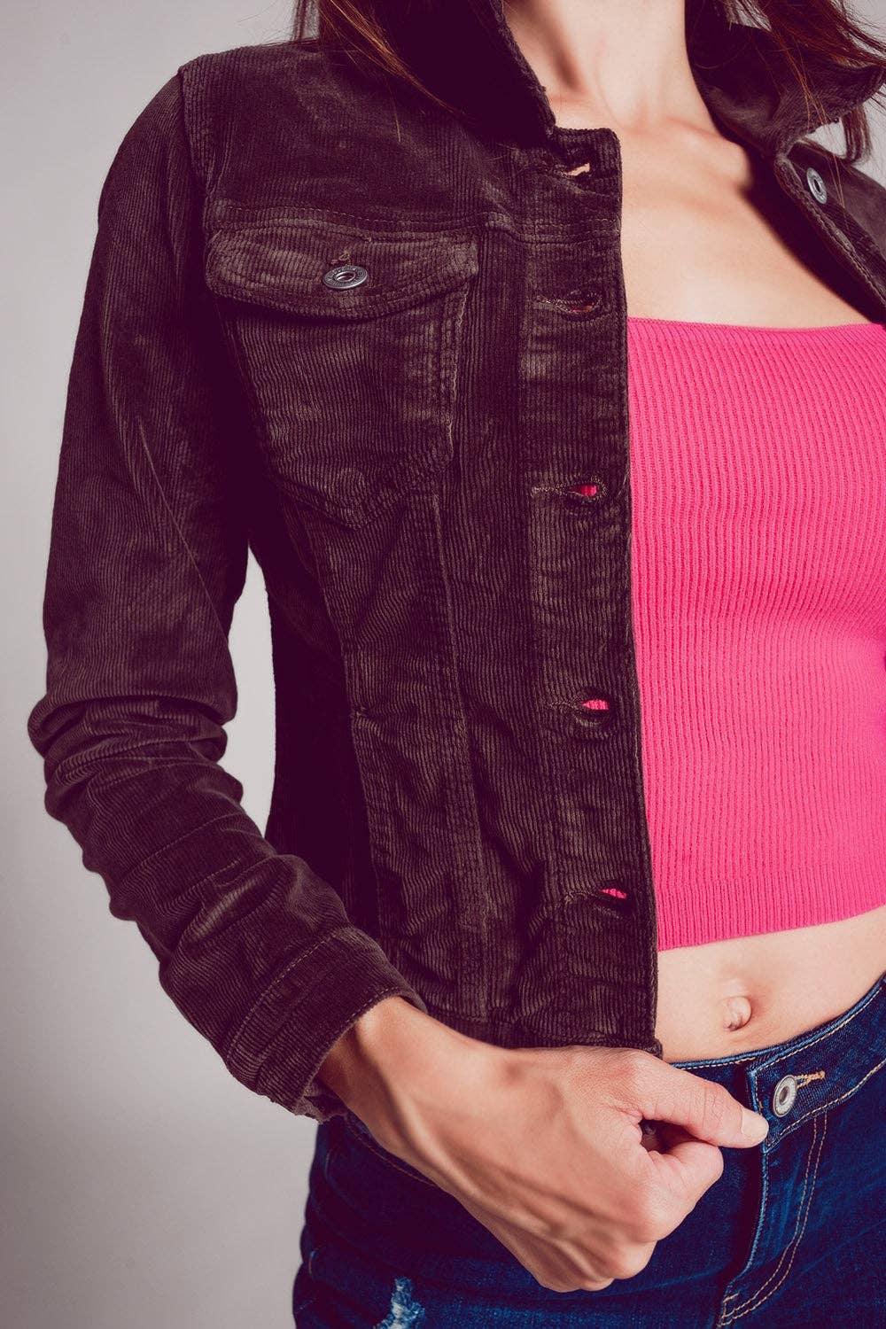 Brun Brun kordjacka i ribbad bomull för wholesale på Faire4