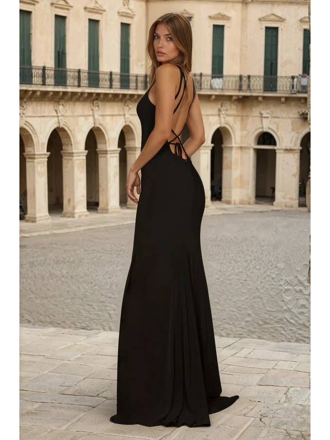 Kos Couture - Wholesale Gown - Women's - Long Fitted Open Back Jersey Prom Dress Wholesale1