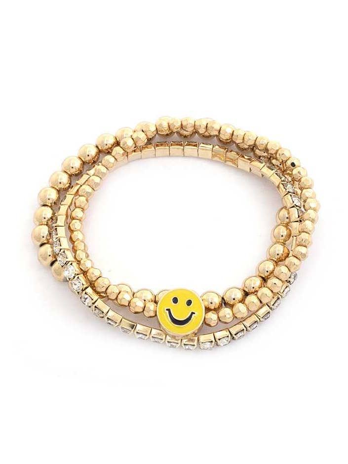 Emaille Happy Face Charm Strass Kugel Perlen Armband-Set für den Großhandel von CC Wholesale Clothing