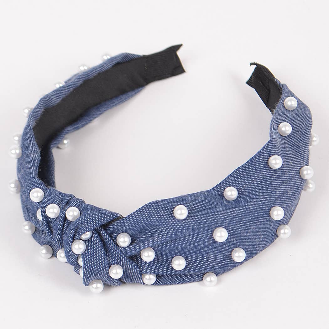 3AM BY H&D ACCESSORIES - Wholesale Fashion Headband - Women's - Denim and Pearl Headband2