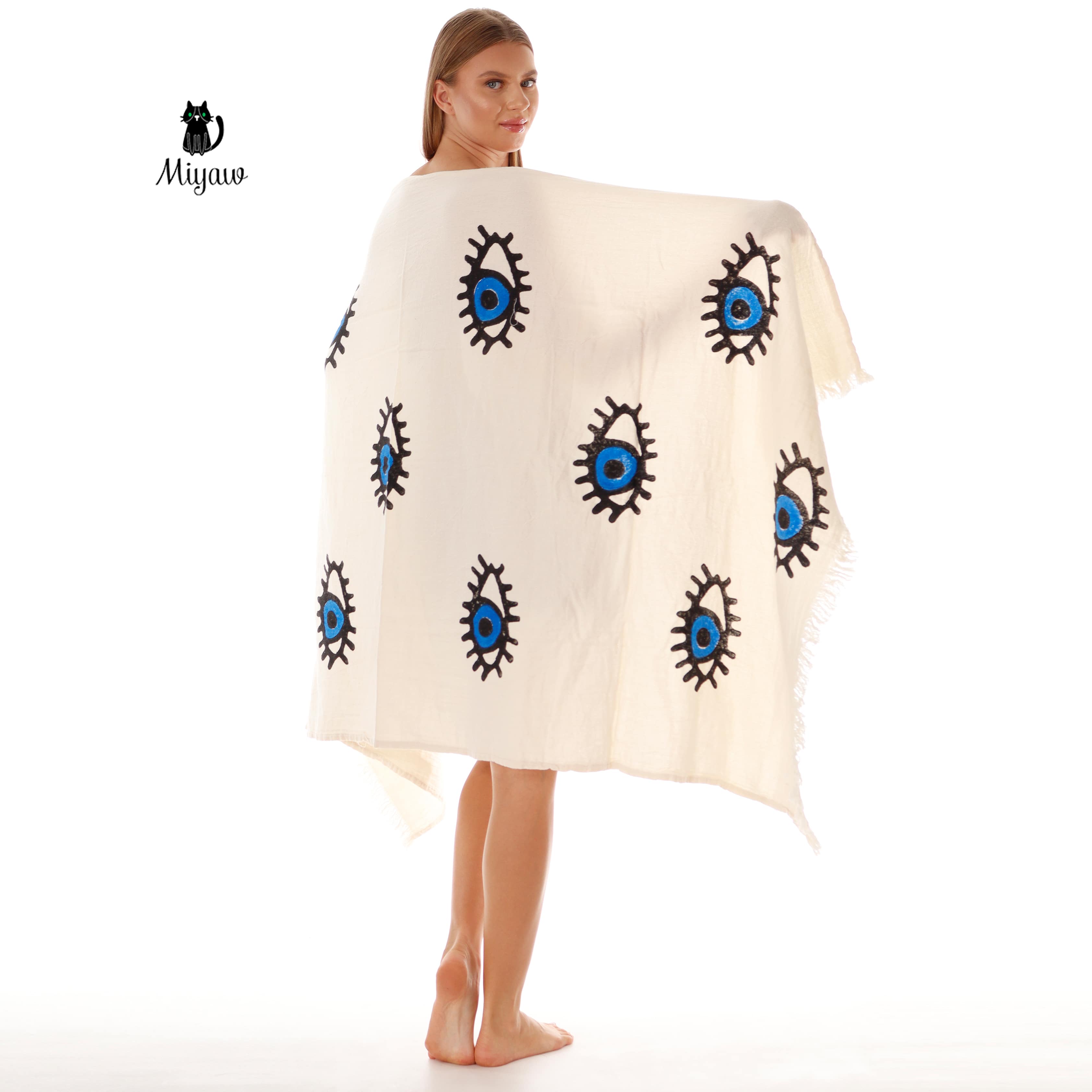 Beige Organic Cotton Beach Towel with Fringe - Large, Eco-Friendly Beach Essential for Boutiques in the US for wholesale on Faire1