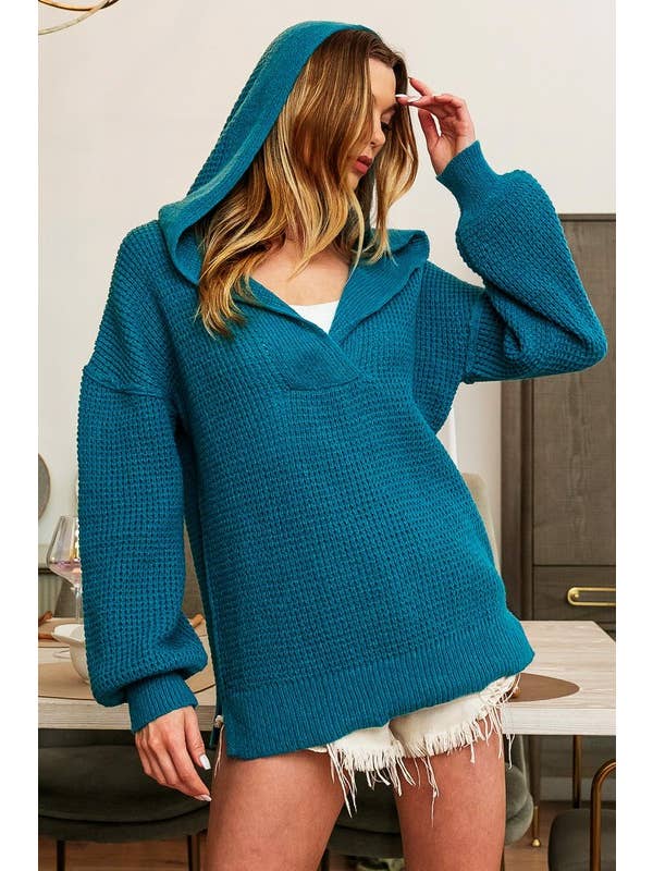 Vanilla Monkey - Wholesale Hoodie - Women's - Raw Edge Detail V-neck Sweater Hoodie3